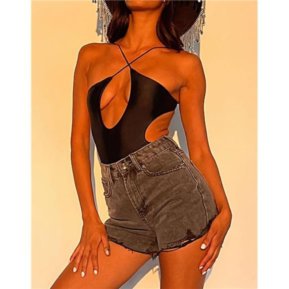 Women's Sexy Criss Cross Halter Cut Out Backless Monokini One Piece Swimsuit - Picture 3 of 7